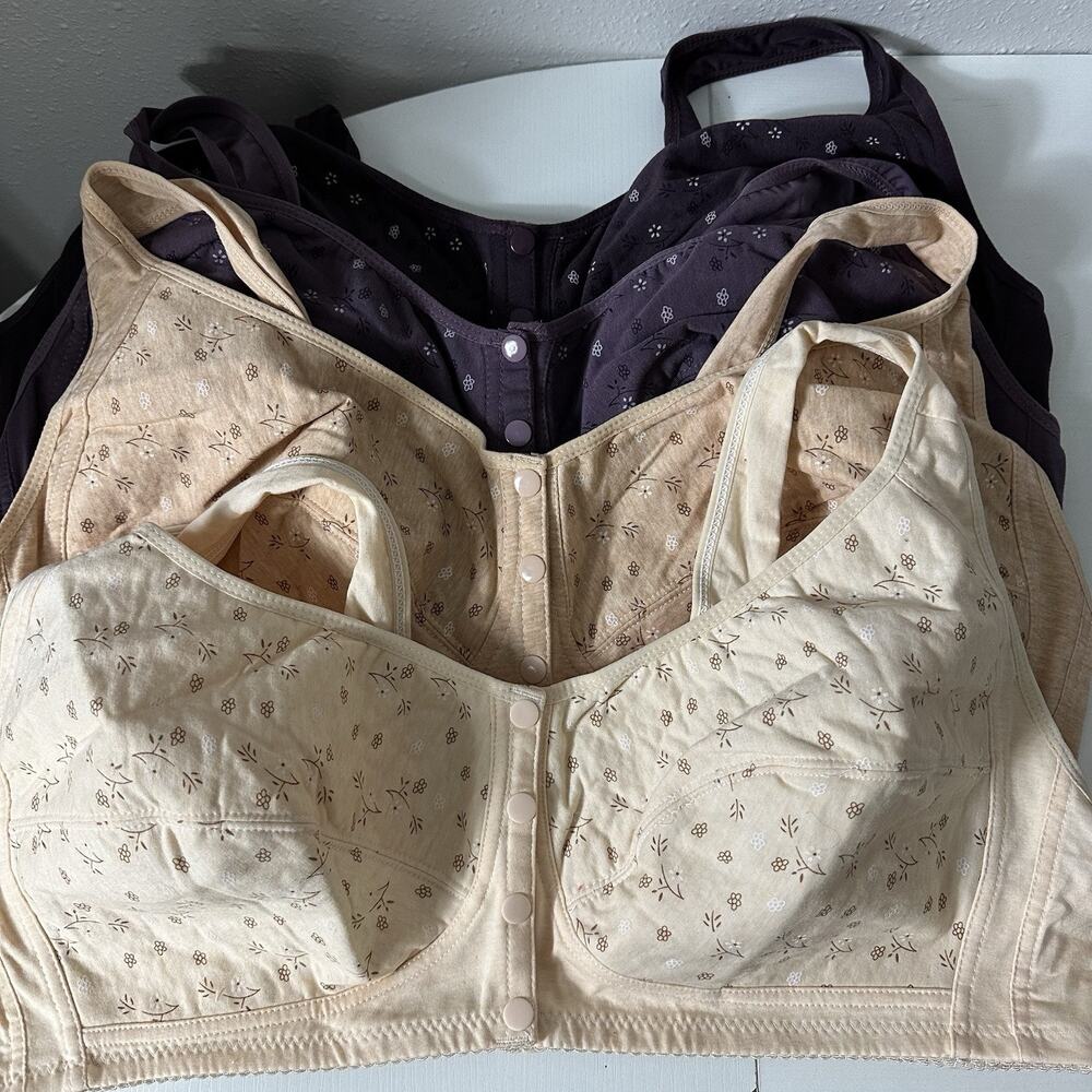 WOMEN'S BRA (4) SIMPLE BRA 4XL FLORAL PRINT SNAP FRONT Wide Strap WIRELESS